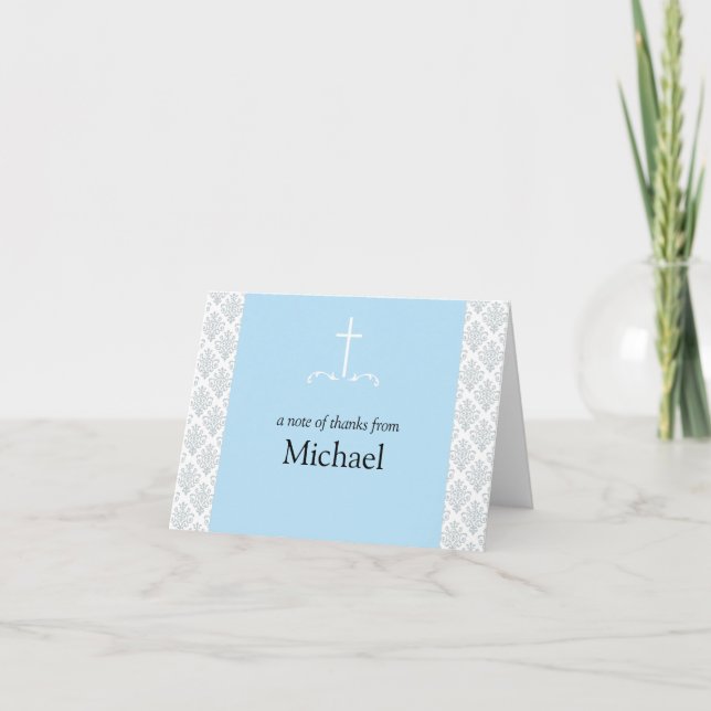 Damask Blue Cross Note Card Dankeskarte (Vorderseite)