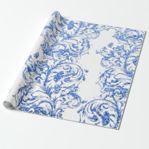 Damask Blue Indigo Royal White Antonietta Hütte