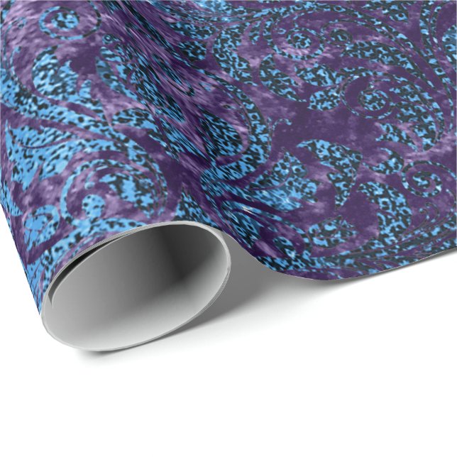 Damask Blue Navy Black Royal Lila Velvet Geschenkpapier (Rolleneckpunkt)