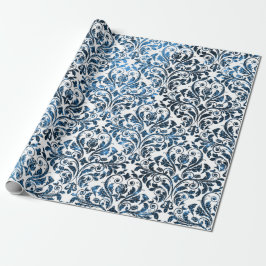 Damask Blue Navy White Royal Gray Hütte Geschenkpapier