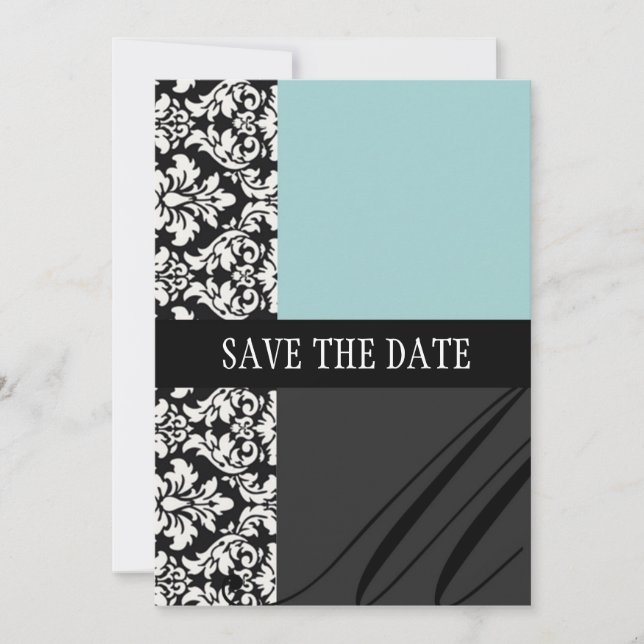 Damask Blue Save the Date Card (Vorderseite)
