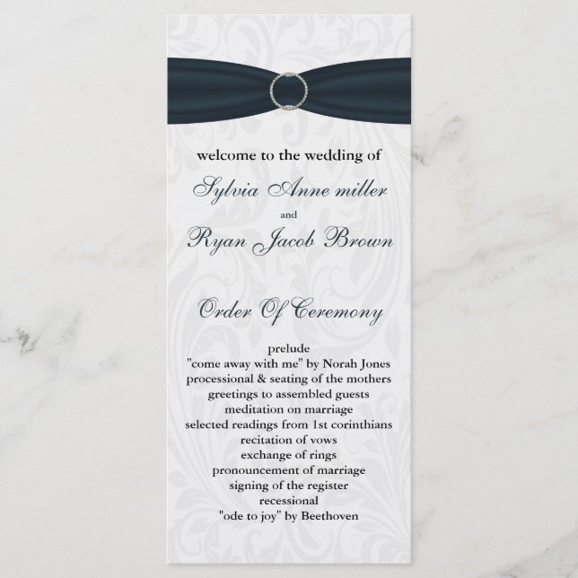 damask Blue Wedding programme (Devant)