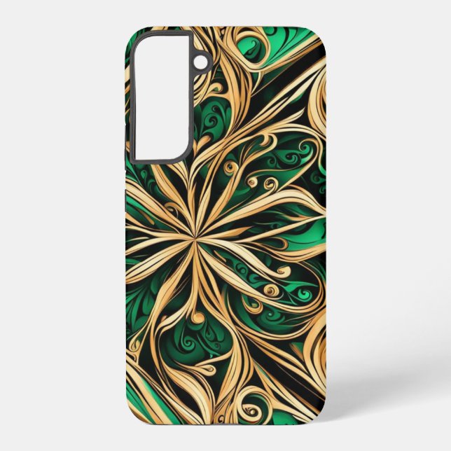 Damask Blume Gold Black Aquamarin Samsung Galaxy Hülle (Rückseite)