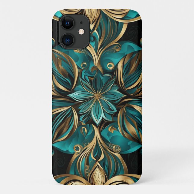 Damask Blume Gold Emerald Black Case-Mate iPhone Hülle (Rückseite)