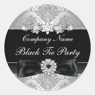 Damask & Bow Firmliche Black-Tie-Party-Aufkleber Runder Aufkleber