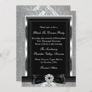Damask & Bow Formal Black Krawatte Dinner Party ei Einladung
