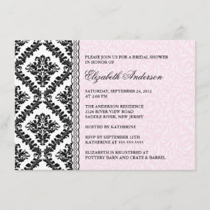 Damask Bridal Dusche Einladung Black & Pink