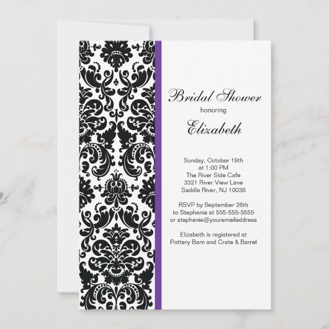 Damask Bridal Dusche Einladung Wasserpflanze Lila (Vorderseite)