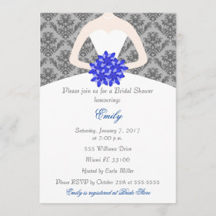 Damask Bride Gray Blue Bridal Dusche Einladung