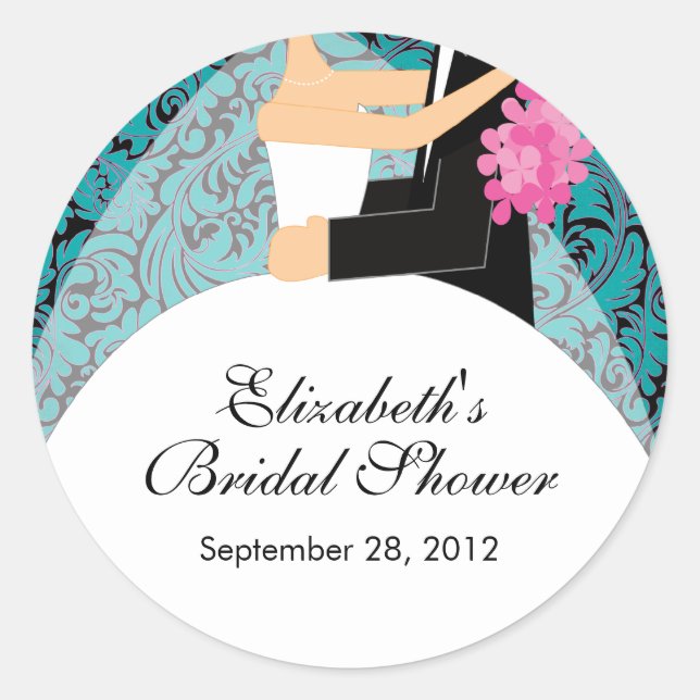 Damask Bride Groom Brautparty Sticker Türkis (Vorderseite)