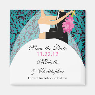 Damask Brie & Groom Speichern Sie das Datumsfenste Magnet
