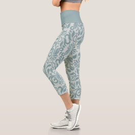 Damask Brocade-Blätter auf den Leggings von Gray C
