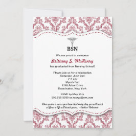 Damask Burgund Nurpinning Abschluss BSN RN Einladung
