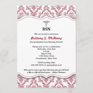 Damask Burgund Nurpinning Abschluss BSN RN Einladung