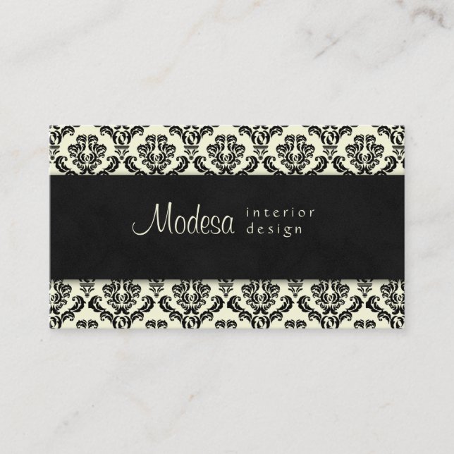 Damask Business Card Interior Design Cream Black 2 Visitenkarte (Vorderseite)