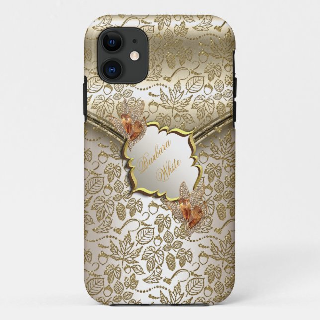 Damask Caramel Creme Beige Gold Amber B Case-Mate iPhone Hülle (Rückseite)