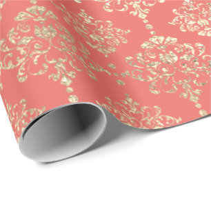 Damask Champagne Coral Royal Metallic Imitate Gold Geschenkpapier
