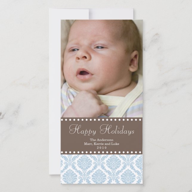 Damask Christmas Foto Card Feiertagskarte (Vorderseite)
