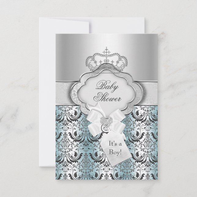 Damask & Crown Prince Baby Dusche Einladung (Vorderseite)