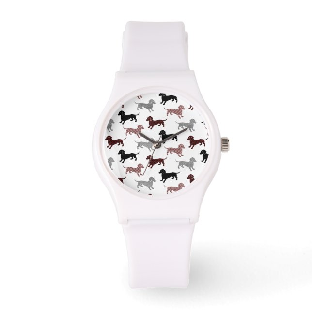 Damask Dackeln Urlaubsmuster Armbanduhr (Vorderseite)