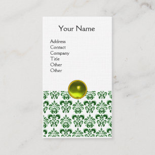 DAMASK DARK GREEN MONOGRAM Edelstein gelb weiße Le Visitenkarte