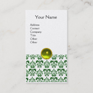 DAMASK DARK GREEN MONOGRAM Edelstein Gelbe Perle Visitenkarte