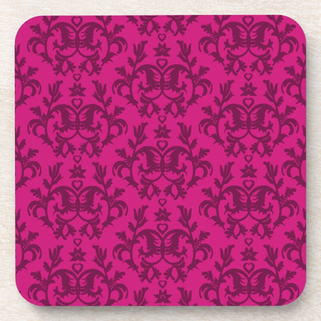 Damask dark pink "Kangaroo Paws" Set von 6 Unterse Untersetzer (Vorderseite)