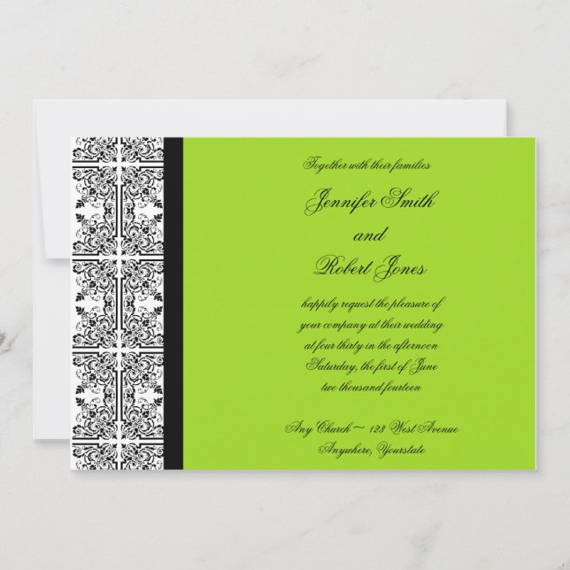 Damask Delight in Lime Green Wedding Einladung (Vorderseite)