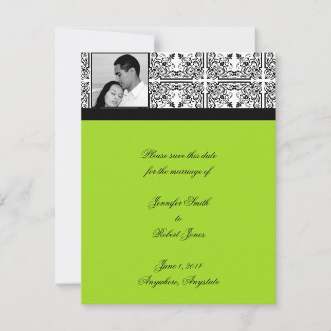 Damask Delight Lime Green Save the Date (Vorderseite)