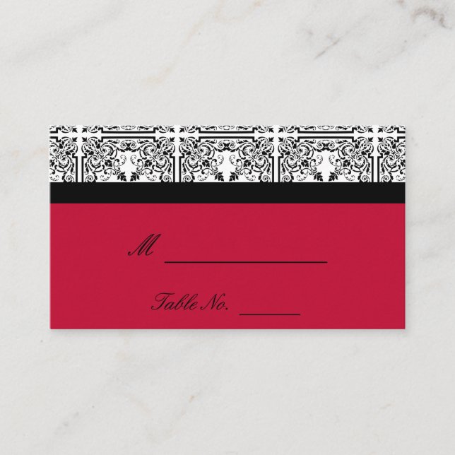 Damask Delin Scarlet Rouge Mariage Cartes de Place (Devant)