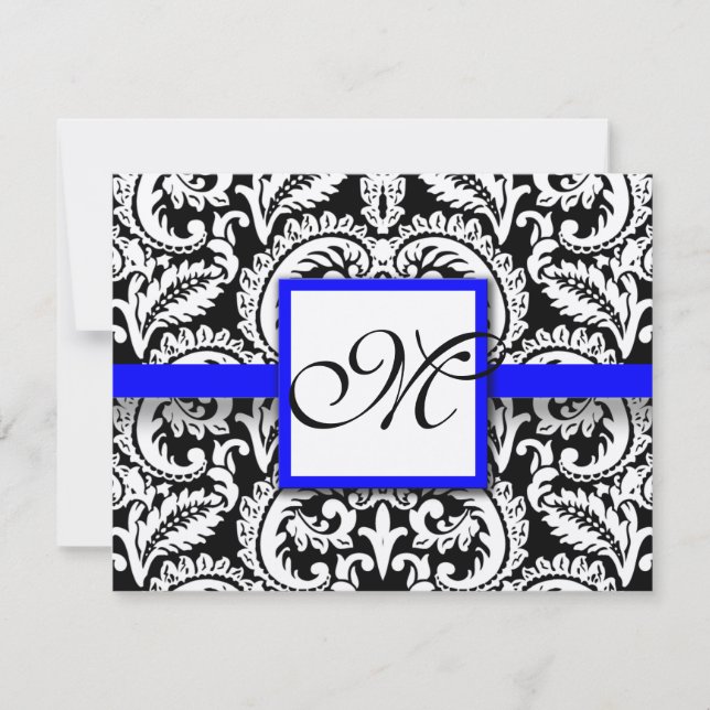 Damask der schwarzen Blume mit Royal Blue Trim RSV RSVP Karte (Vorderseite)