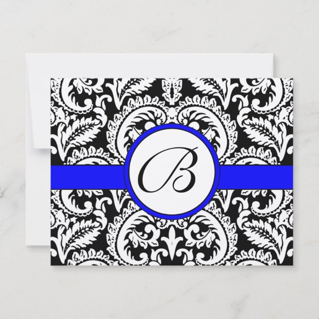 Damask der schwarzen Blume mit Royal Blue Trim RSV RSVP Karte (Vorderseite)