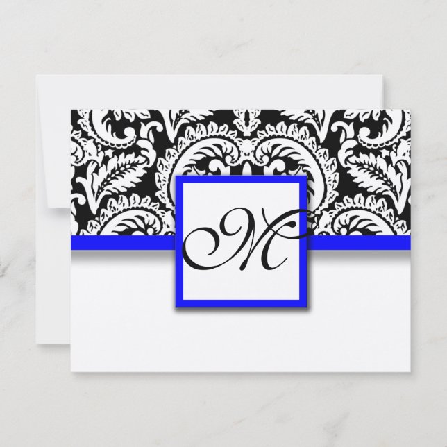 Damask der schwarzen Blume mit Royal Blue Trim RSV RSVP Karte (Vorderseite)