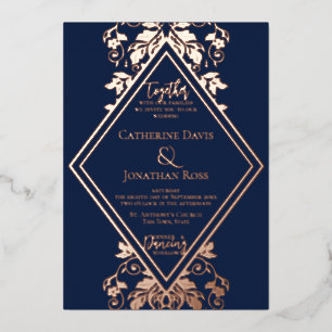 Damask Diamond Navy & Rose Mariage Foil Invitation