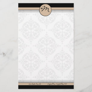 Damask Double Line Beige Monogram Stationierung Briefpapier