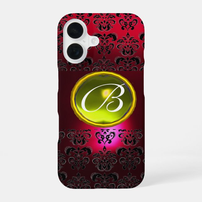 DAMASK-EDELSTEIN-MONOGRAMM Gelber Topas ,Roter Rub iPhone 16 Hülle (Rückseite)
