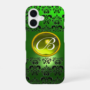 DAMASK-EDELSTEIN-MONOGRAMM Gelbgrün iPhone 16 Hülle