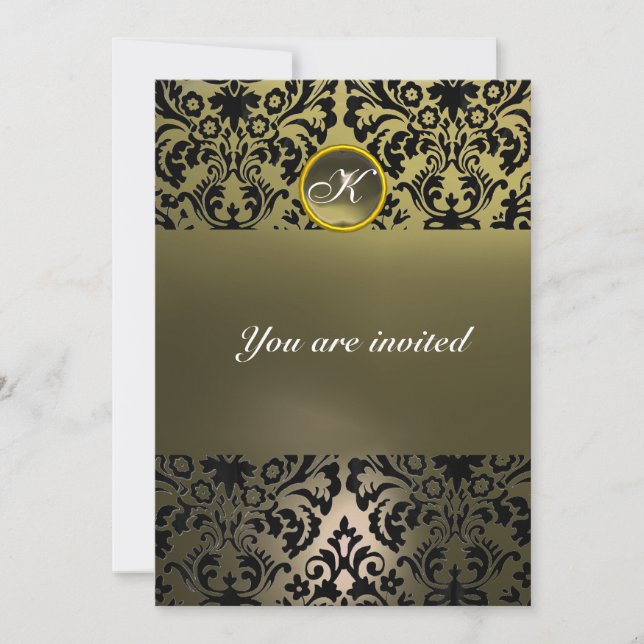 DAMASK-EDELSTEIN-MONOGRAMM grau Einladung (Vorderseite)
