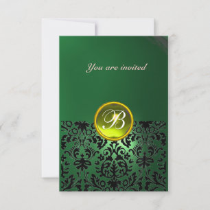 DAMASK-EDELSTEIN-MONOGRAMM grün gelb rsvp Einladung