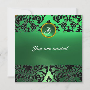 DAMASK-EDELSTEIN-MONOGRAMM grüner Jade Einladung