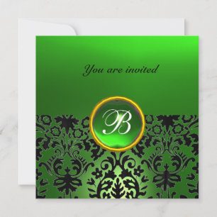 DAMASK EDELSTEIN MONOGRAMM jade grün Einladung