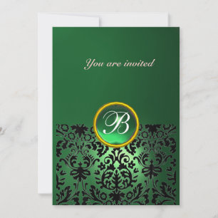 DAMASK-EDELSTEIN-MONOGRAMM jadegrün Einladung