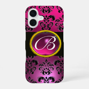 DAMASK-EDELSTEIN-MONOGRAMM Rosa, Fuchsienviolett A iPhone 16 Hülle