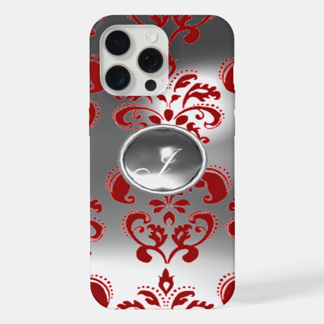 DAMASK-EDELSTEIN-MONOGRAMM rot weiß iPhone 15 Pro Max Hülle (Rückseite)
