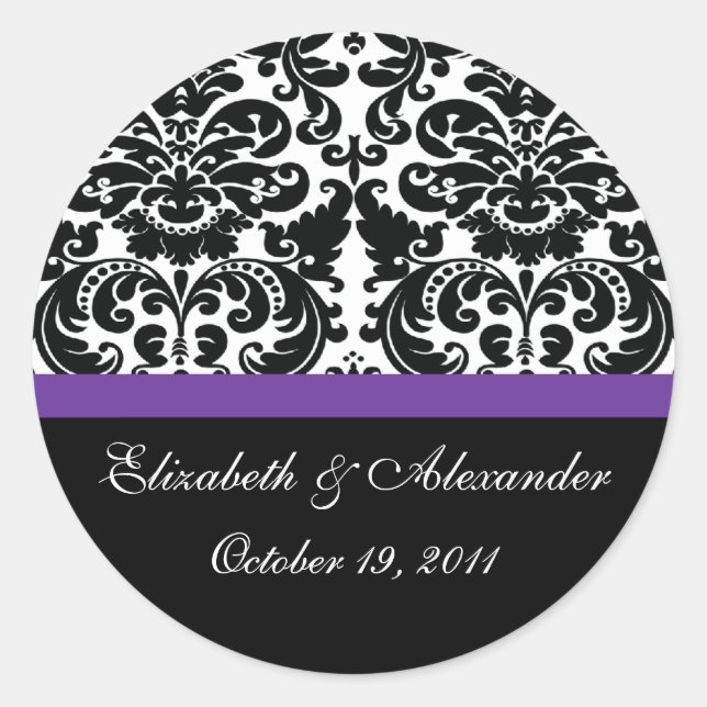 Damask Eggplant Lila Brautparty Aufkleber (Vorderseite)