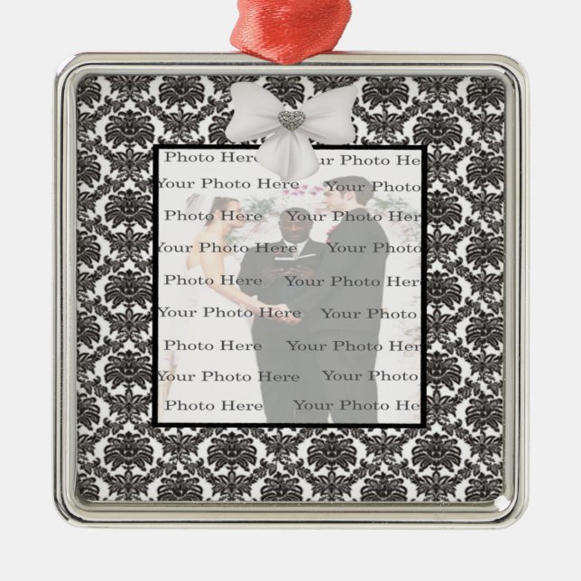 Damask Elegance Hochzeit Silberplateau Ornament Aus Metall (Vorne)
