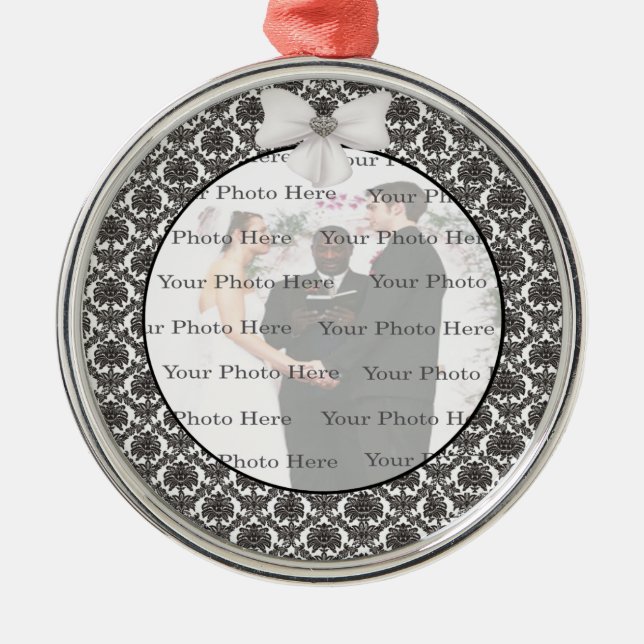 Damask Elegance Mariage Argent Arrondi Ornement (Devant)
