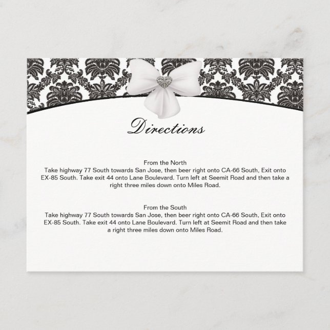 Damask Elegance Wedding Direction Cards Begleitkarte (Vorderseite)