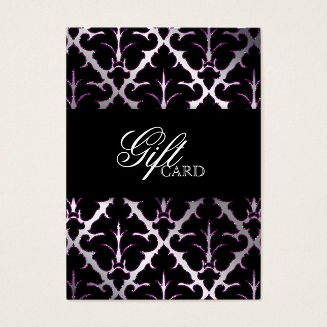 Damask Elegant Carte Cadeau Silver Purple Black (Devant)