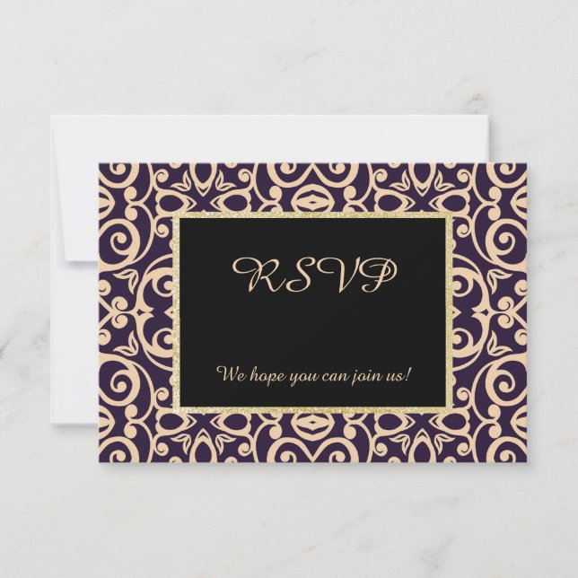 Damask Elegante uAwg aller Ereignisse RSVP Karte (Vorderseite)
